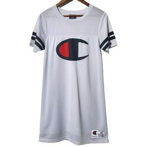 Champion Jersey Dress Size XS White Mesh Short Sleeve Logo Athleisure Womens